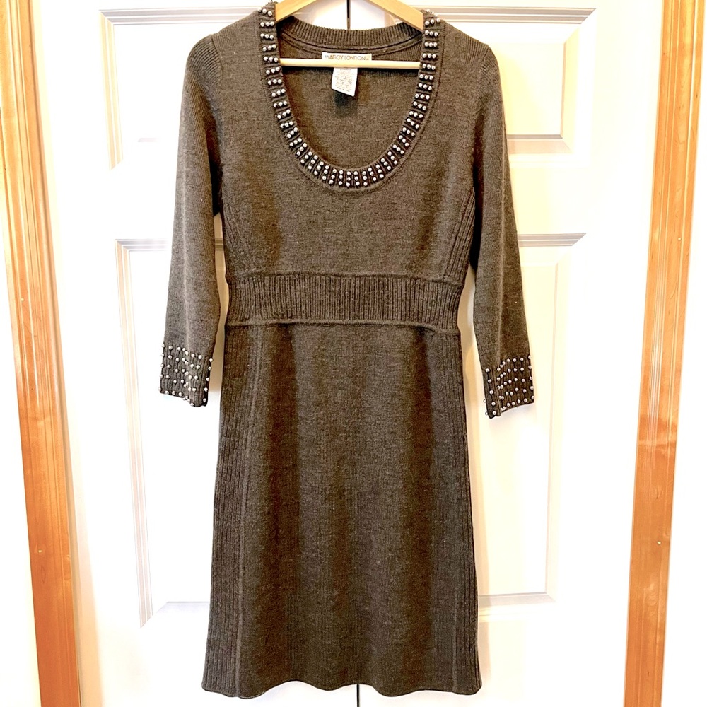 Maggy London Gray Merino Wool Silver Studded Dress Size XL
